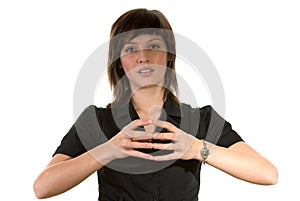 Woman with fingers touching