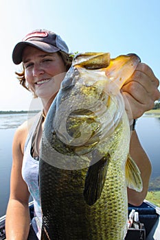 Woman Fishing Large Mouth Bass Attractive photo