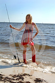 Woman fishing portrait