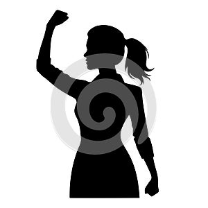 Woman with fist raised silhouette