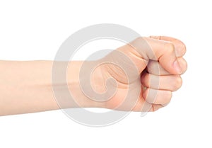 Woman fist on white background