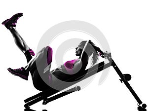 Woman fitness bench press crunches exercises