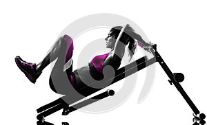 Woman fitness bench press crunches exercises silhouette
