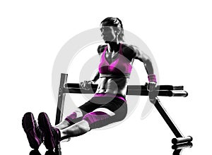 Woman fitness bench press push-ups exercises silhouette