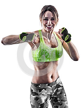 Woman fitness boxing pilates excercises isolated