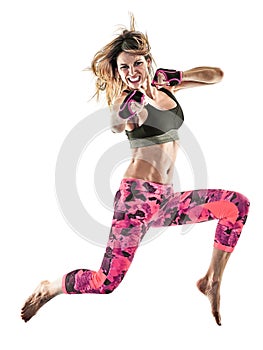 Woman fitness boxing pilates excercises isolated