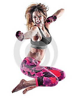 Woman fitness boxing pilates piloxing excercises isolated