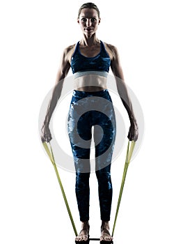 Woman fitness elastic excercises silhouette