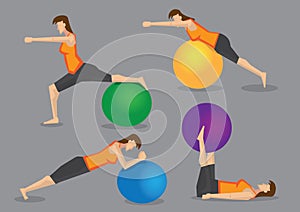 Woman Fitness Exercise Workout with Gym Ball