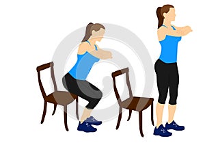 Woman fitness exercises: Sit on the chair