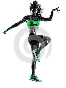 Woman fitness jumping exercises silhouette