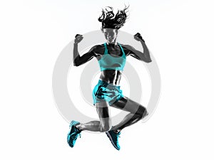Woman fitness jumping exercises silhouette