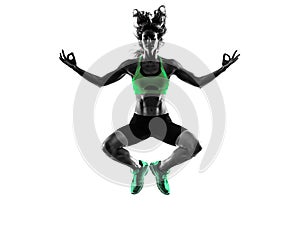 Woman fitness jumping serene zen exercises silhouette