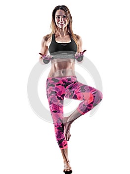 Woman fitness pilates boxing excercises isolated