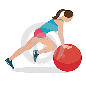 Woman fitness position using stability ball excercise gym training workput balance female