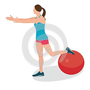 Woman fitness position using stability ball excercise gym training workput balance female