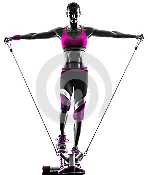 Woman fitness stepper resistance bands exercises