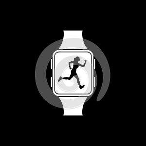 Woman fitness tracker icon isolated on dark background