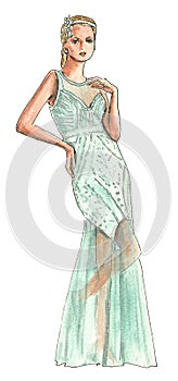 Woman in a Flapper Period Dress Fashion Illustration