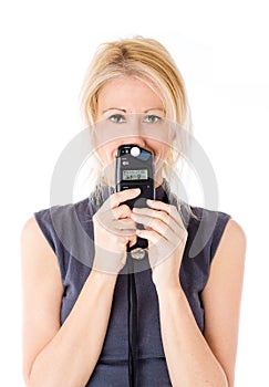 Woman and flash meter