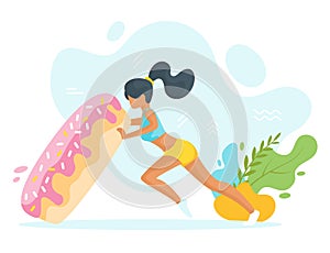Woman flipping big doughnut