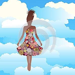 Woman floating in the clouds