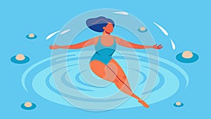 A woman floating on her back and performing arm circles in the warm pool feeling the stress melt away as she focuses on photo