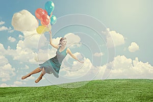 Woman Floating like Levitation Fantasy Image photo