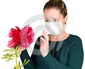 Woman with flower. allergy