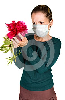 Woman with flower. allergy