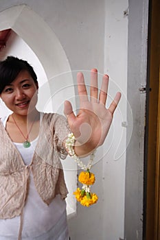 Woman with flower bracelet