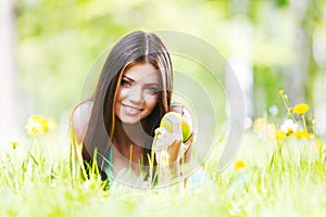 Woman on flower field