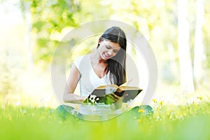 Woman on flower field