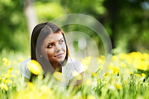 Woman on flower field