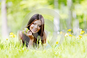 Woman on flower field