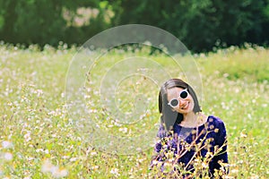 Woman in flower field.