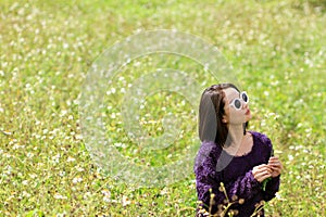 Woman in flower field.