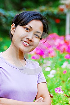 Woman at the flower garden