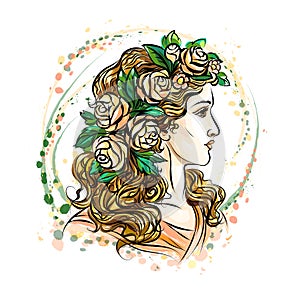 Woman in flower wreath