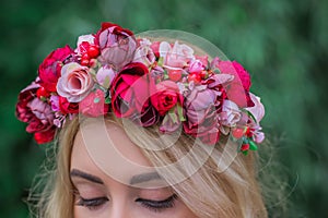 Woman With Flower Wreath On Her Head