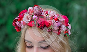 Woman With Flower Wreath On Her Head