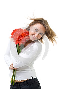 Woman with flowers and fly hair