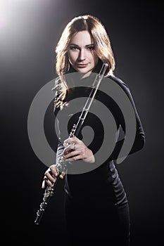 Woman with flute beautiful portrait