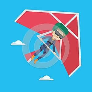 Woman flying on hang-glider vector illustration.