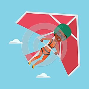 Woman flying on hang-glider vector illustration.