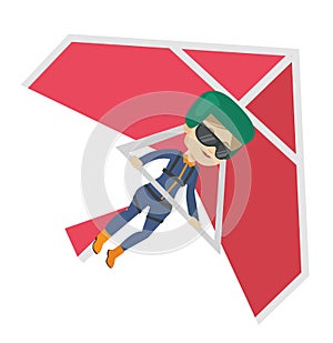 Woman flying on hang-glider vector illustration.