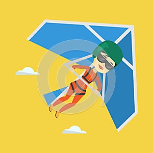 Woman flying on hang-glider vector illustration.