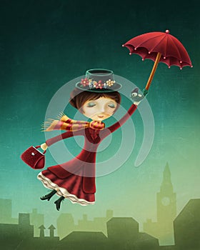 Woman flying with an umbrella