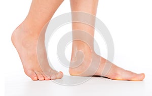 Woman foot stepping