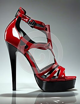 woman footwear, high heel red and black shoe, fashion design and glamour, generative ai illustration